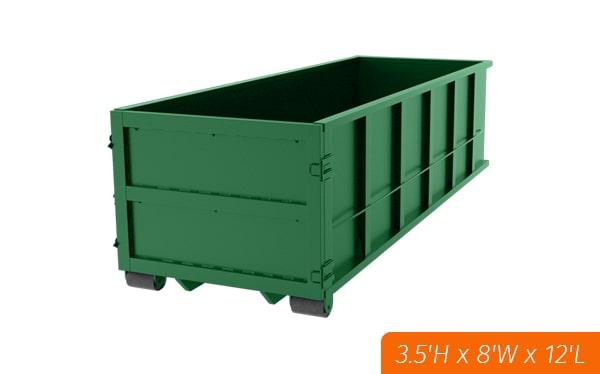 the ten-yard dumpsters are 12 feet long, 8 feet wide, and 5 feet tall